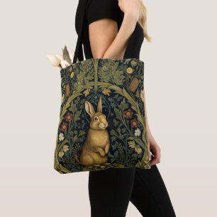 Rabbit in the forest art nouveau style tote bag