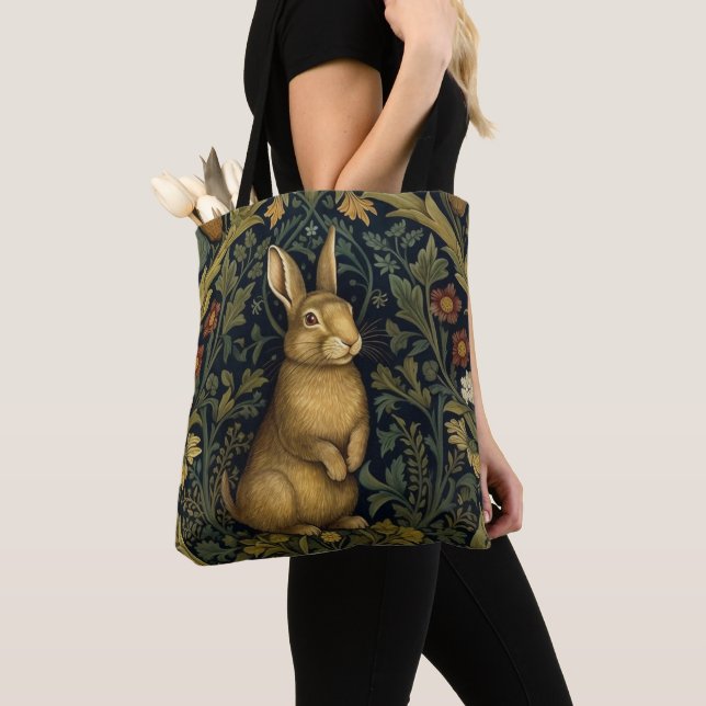Rabbit in the forest art nouveau style tote bag (Close Up)