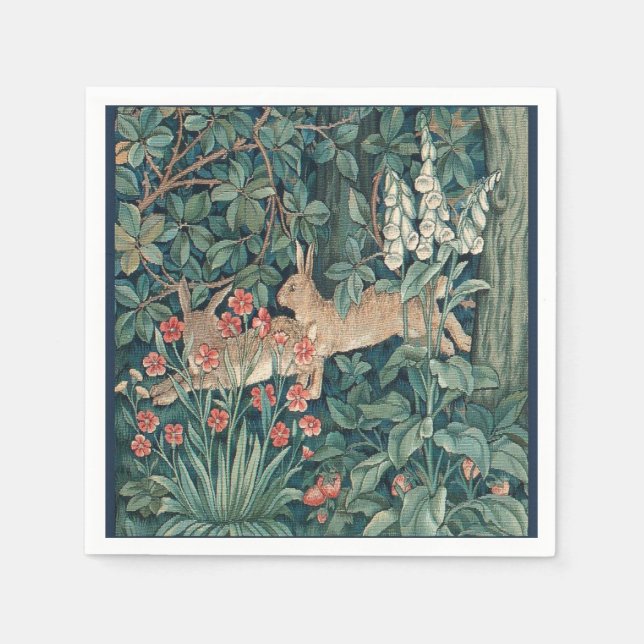 Rabbit In The Forest - William Morris Napkin (Front)