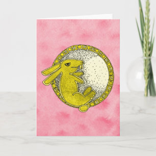 Rabbit in the Moon Greeting Card (Pink and Yellow)