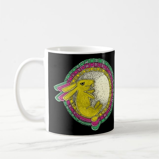 Rabbit in the Moon Mug (green/pink/yellow) (Left)