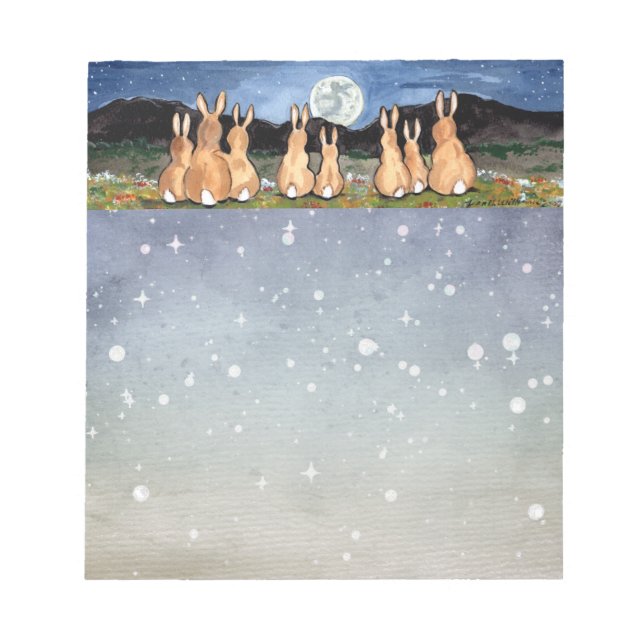 Rabbit in the Moon Starry Night Bunny Blue Animal Notepad (Front)