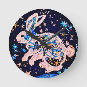 Rabbit in the Sky with Stars  Round Pillow Round Clock
