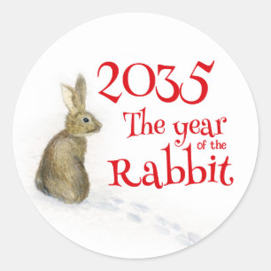 Rabbit in the snow year of the rabbit classic round sticker
