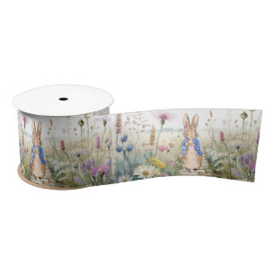 Rabbit in wildflower garden satin ribbon