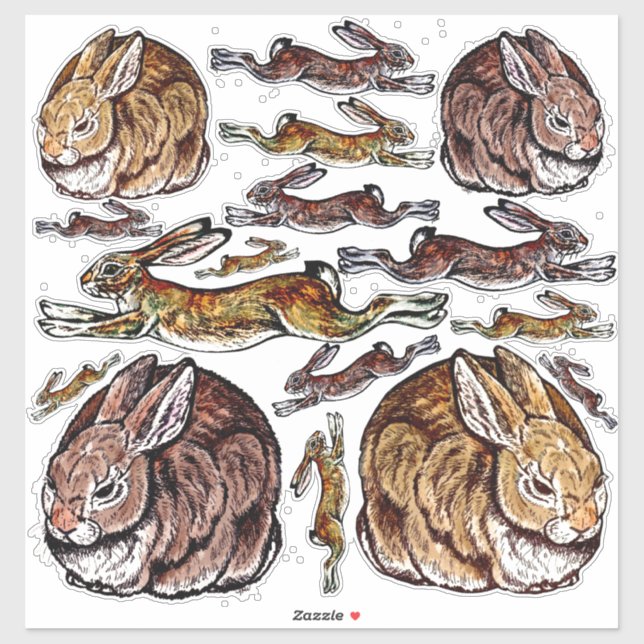 Rabbit Leaping Hare Brown Pen & Ink Large Vinyl (Sheet)