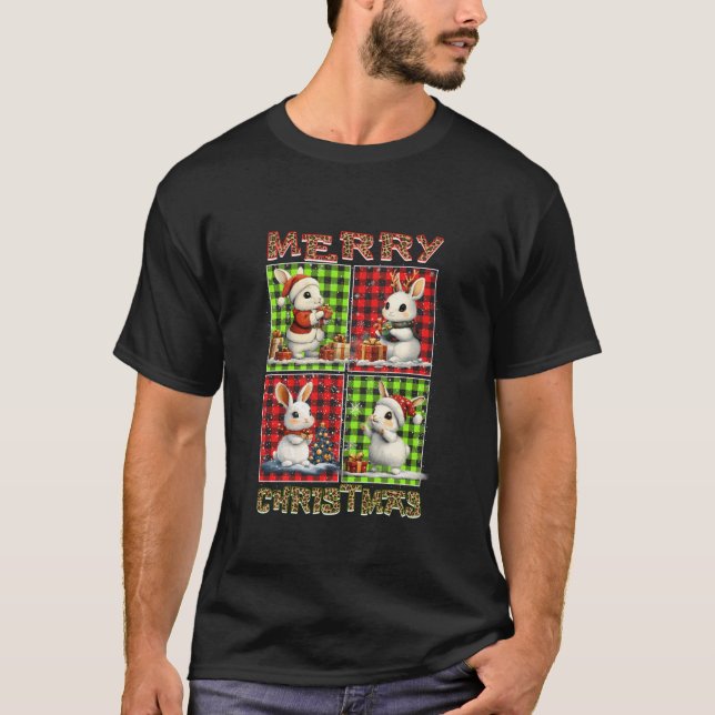 Rabbit Leopard Buffalo Plaid Animals Lover Merry C T-Shirt (Front)
