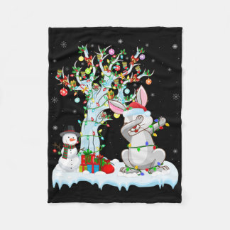 Rabbit Lights Xmas Tree Funny Dabbing Rabbit Chris Fleece Blanket