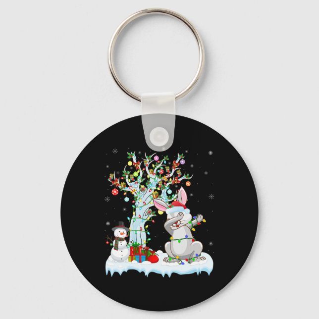Rabbit Lights Xmas Tree Funny Dabbing Rabbit Chris Key Ring (Front)