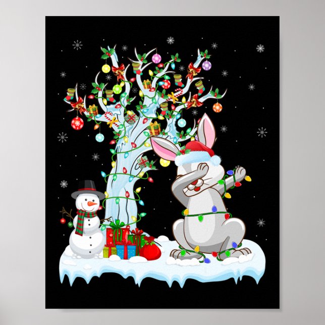 Rabbit Lights Xmas Tree Funny Dabbing Rabbit Chris Poster (Front)