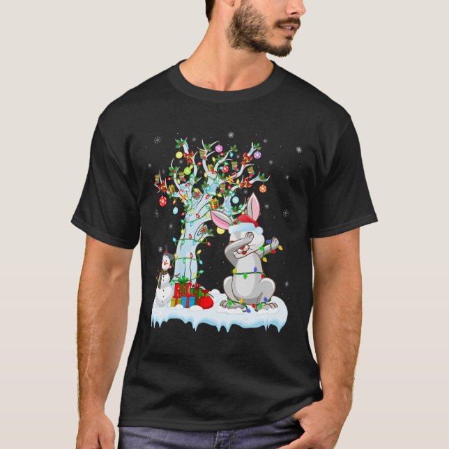 Rabbit Lights Xmas Tree Funny Dabbing Rabbit Chris T-Shirt (Front)