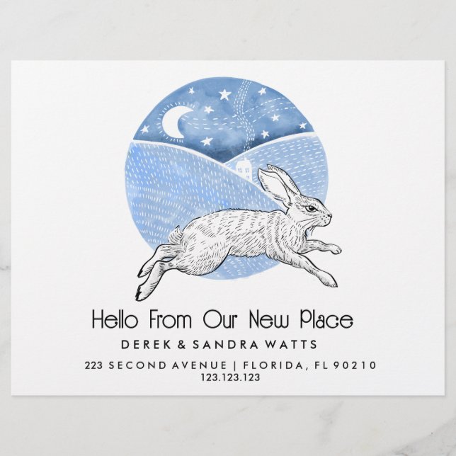 Rabbit  Lino Style Change of Address Card  (Front)