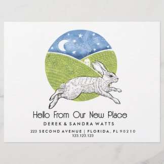 Rabbit  Lino Style Change of Address Card 