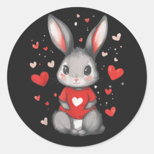 Rabbit Lover Heart Girl Classic Round Sticker