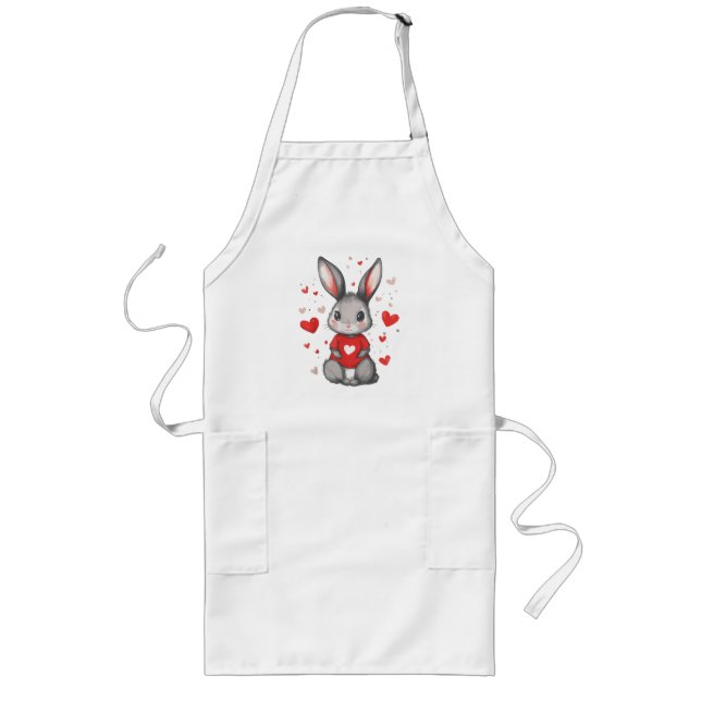 Rabbit Lover Heart Girl Long Apron (Front)