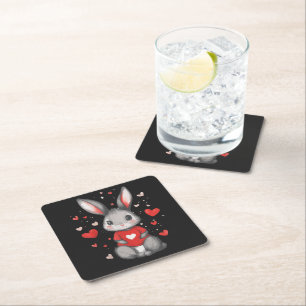 Rabbit Lover Heart Girl Square Paper Coaster