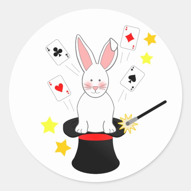Rabbit Magic Show Birthday Party Classic Round Sticker (Front)