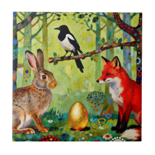 Rabbit, Magpie, Fox and “The Forest’s Secret” Ceramic Tile