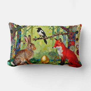 Rabbit, Magpie, Fox and “The Forest’s Secret” Lumbar Cushion