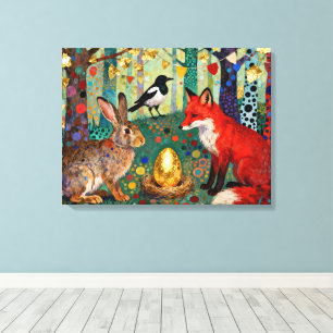 Rabbit, Magpie, Fox and “The Golden Goose Egg” Canvas Print