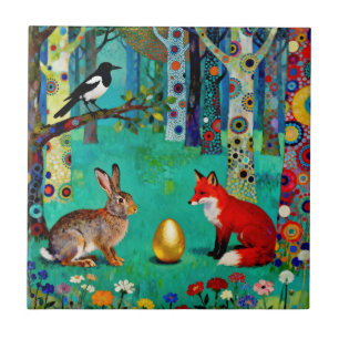 Rabbit, Magpie, Fox and “The Sharing Path” Ceramic Tile