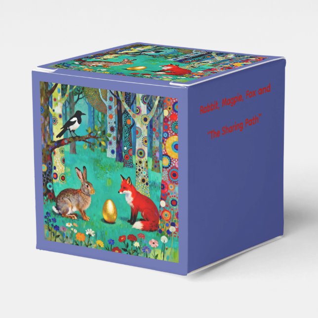 Rabbit, Magpie, Fox and “The Sharing Path” Favour Box (Front Side)