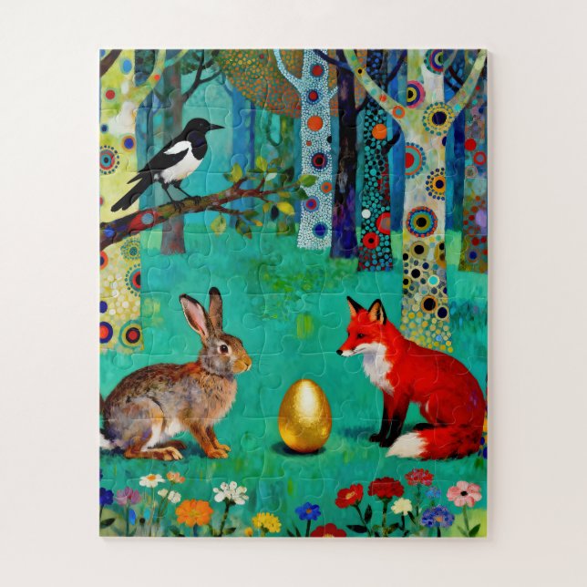 Rabbit, Magpie, Fox and “The Sharing Path” Jigsaw Puzzle (Vertical)