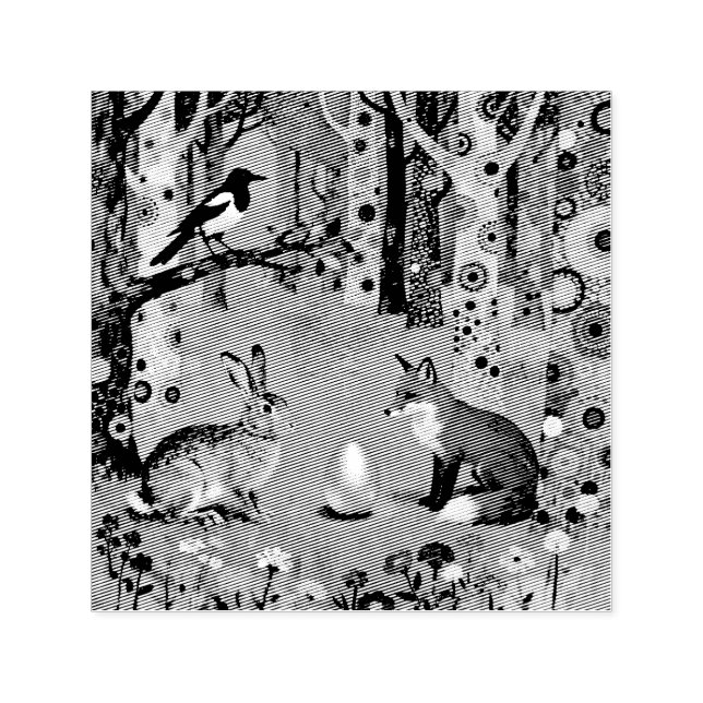 Rabbit, Magpie, Fox and “The Sharing Path” Self-inking Stamp (Design)