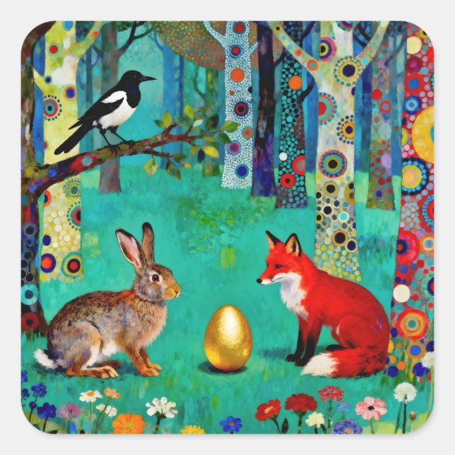 Rabbit, Magpie, Fox and “The Sharing Path” Square Sticker (Front)