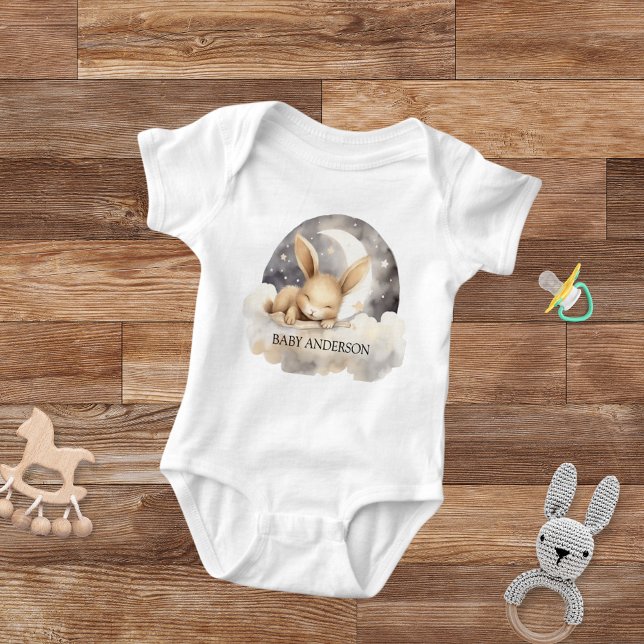 Rabbit moon sky beige cute baby bodysuit (Creator Uploaded)