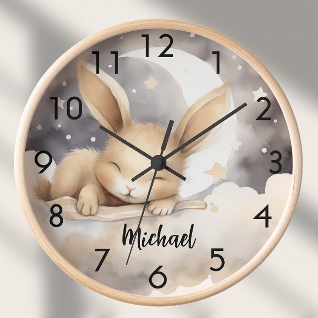 Rabbit moon sky beige cute nursery clock (Creator Uploaded)