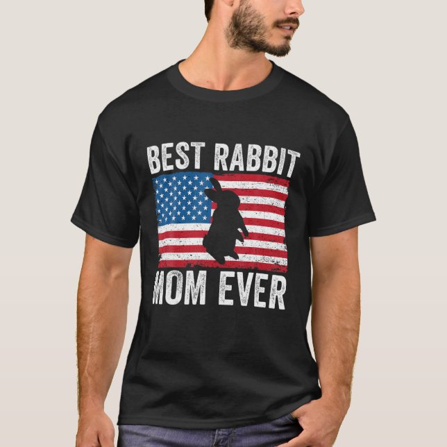 Rabbit Mum American Flag Funny Rabbit Lover Bunny  T-Shirt (Front)
