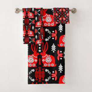Rabbit Nordic Scandinavian Folk Art       Bath Towel Set