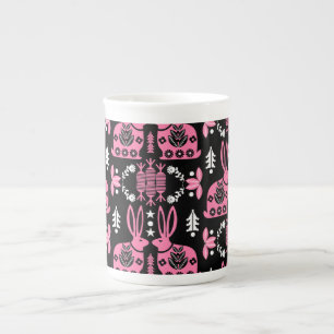Rabbit Nordic Scandinavian Folk Art Bone China Mug