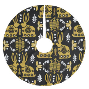 Rabbit Nordic Scandinavian Folk Art         Brushed Polyester Tree Skirt