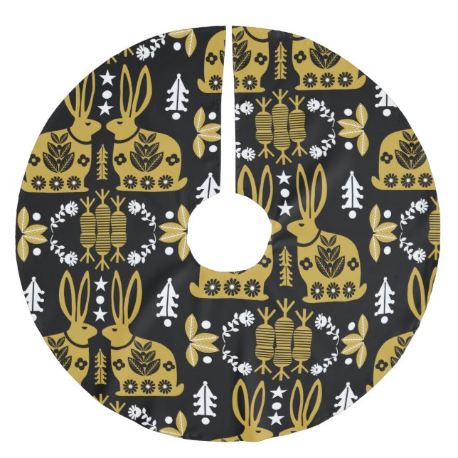 Rabbit Nordic Scandinavian Folk Art         Brushed Polyester Tree Skirt (Front)