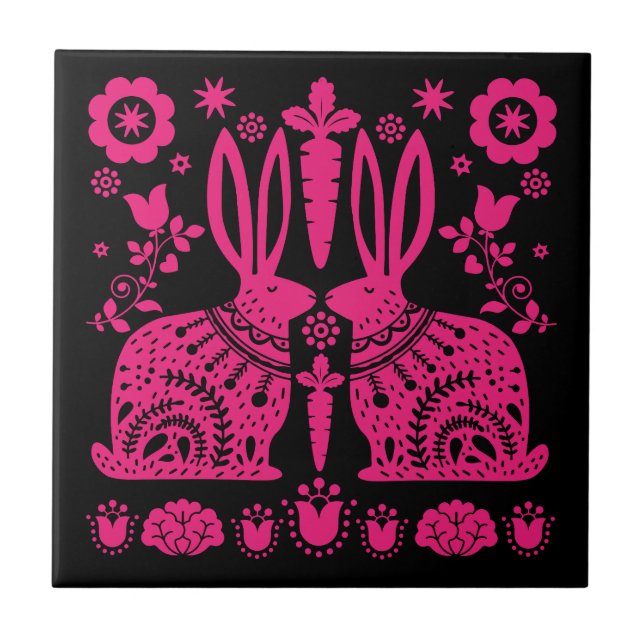 Rabbit Nordic Scandinavian Folk Art     Ceramic Tile (Front)