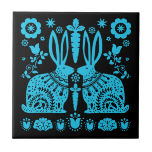 Rabbit Nordic Scandinavian Folk Art Ceramic Tile
