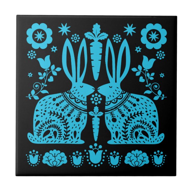 Rabbit Nordic Scandinavian Folk Art     Ceramic Tile (Front)