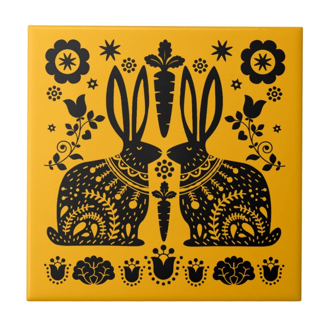 Rabbit Nordic Scandinavian Folk Art     Ceramic Tile (Front)