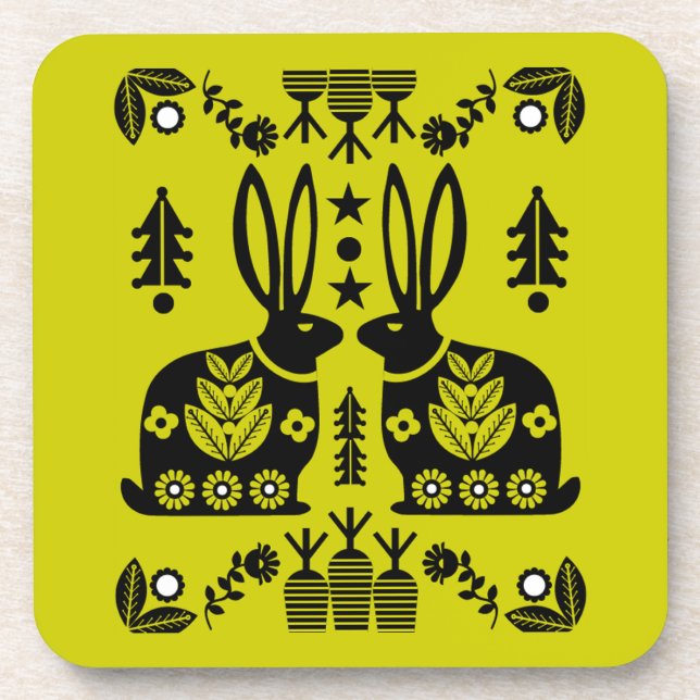 Rabbit Nordic Scandinavian Folk Art    Coaster (Front)