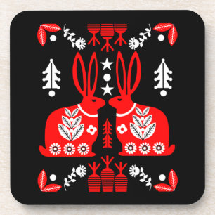 Rabbit Nordic Scandinavian Folk Art Coaster