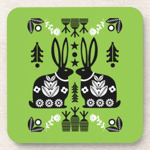 Rabbit Nordic Scandinavian Folk Art Coaster