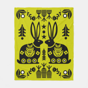 Rabbit Nordic Scandinavian Folk Art   Fleece Blanket