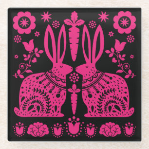 Rabbit Nordic Scandinavian Folk Art Glass Coaster