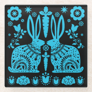Rabbit Nordic Scandinavian Folk Art Glass Coaster