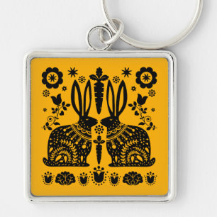 Rabbit Nordic Scandinavian Folk Art Key Ring