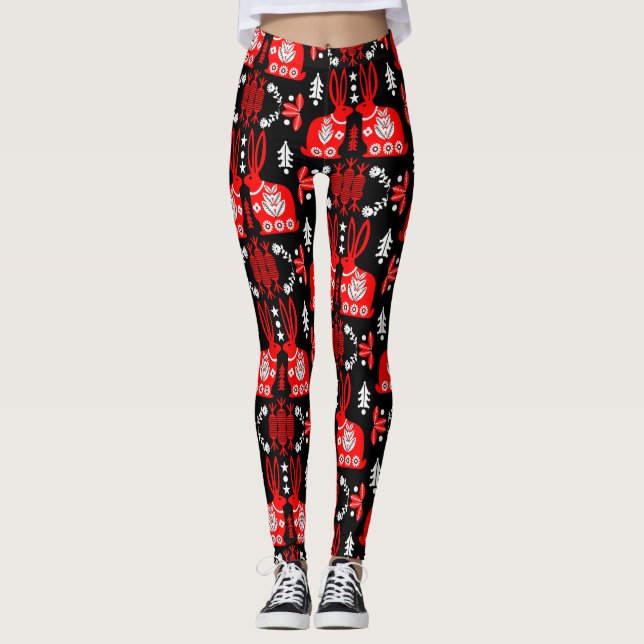 Rabbit Nordic Scandinavian Folk Art       Leggings (Front)