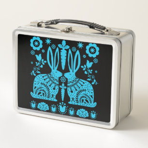 Rabbit Nordic Scandinavian Folk Art     Metal Lunch Box