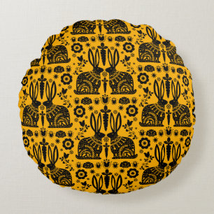 Rabbit Nordic Scandinavian Folk Art     Round Cushion